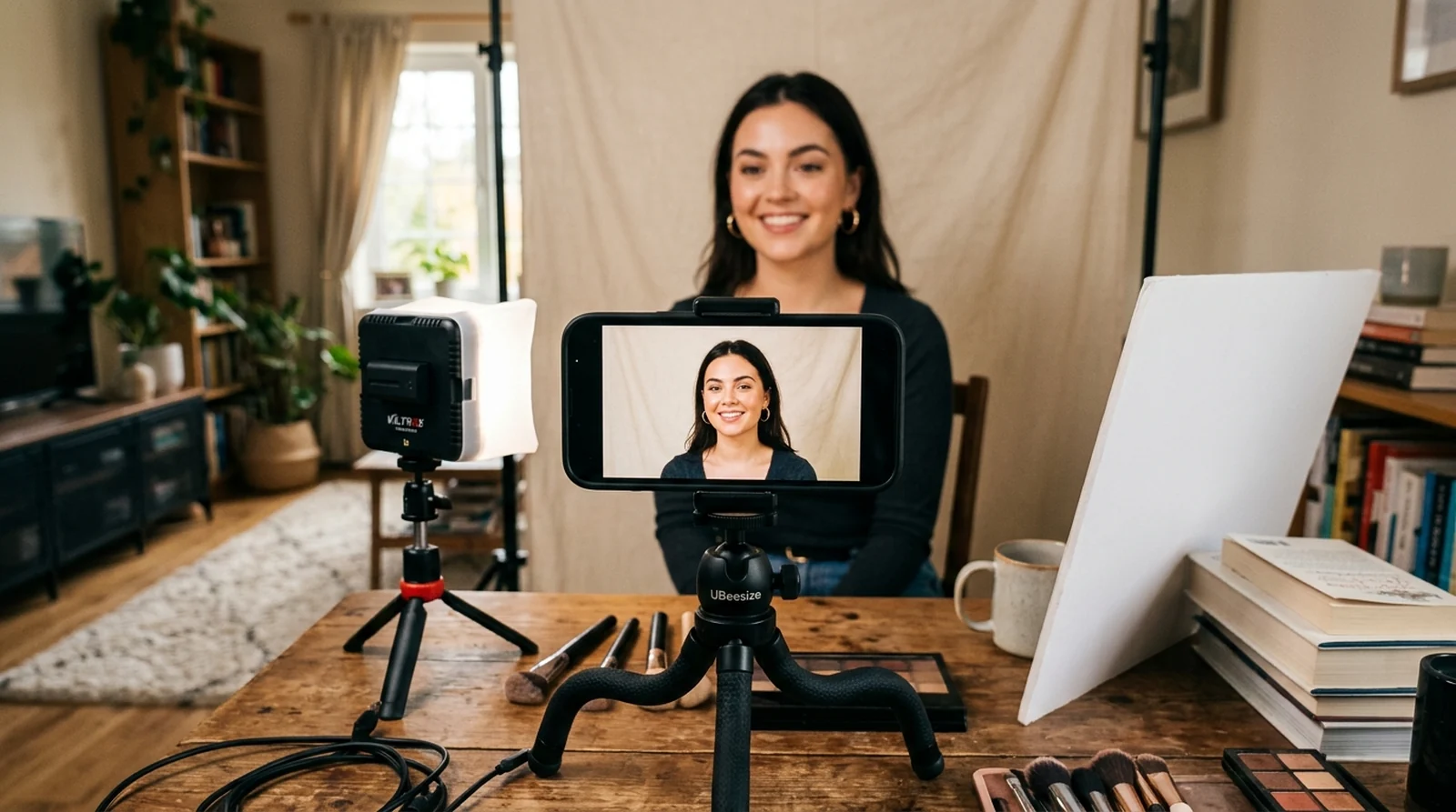 Setup caseiro de fotografia com celular, LED e rebatedor